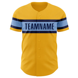 Custom Gold Navy-Light Blue Authentic Baseball Jersey