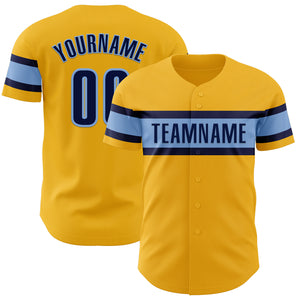 Custom Gold Navy-Light Blue Authentic Baseball Jersey