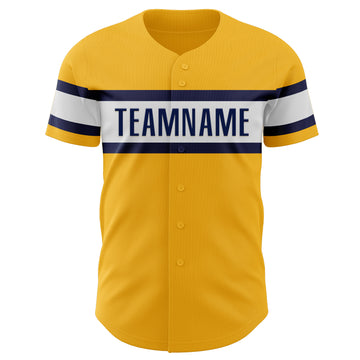 Custom Gold Navy-White Authentic Baseball Jersey