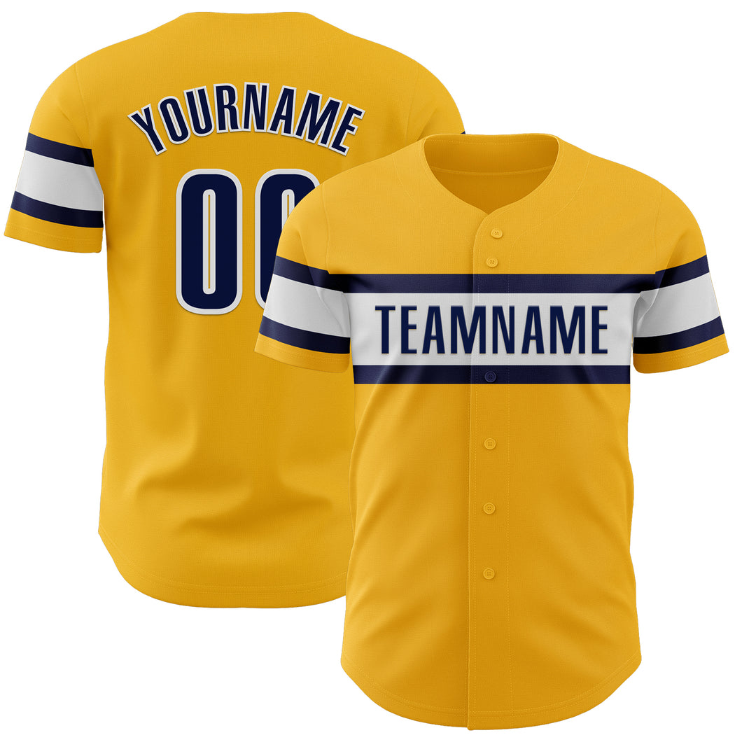 Custom Gold Navy-White Authentic Baseball Jersey