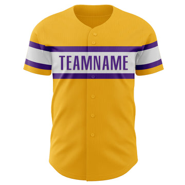 Custom Gold Purple-White Authentic Baseball Jersey