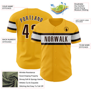 Custom Gold Brown-White Authentic Baseball Jersey