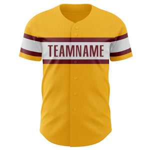 Custom Gold Burgundy-White Authentic Baseball Jersey