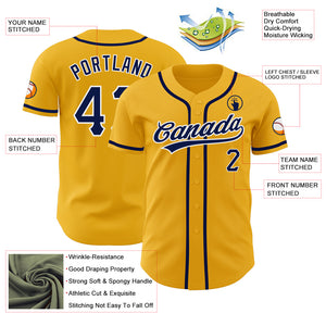 Custom Gold Navy-White Authentic Baseball Jersey