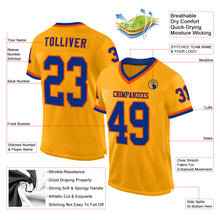 Загрузить изображение в средство просмотра галереи, Custom Gold Royal-Orange Mesh Authentic Throwback Football Jersey
