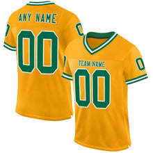 Загрузить изображение в средство просмотра галереи, Custom Gold Kelly Green-White Mesh Authentic Throwback Football Jersey
