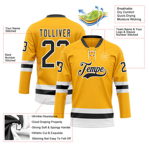 Custom Gold Black-White Hockey Lace Neck Jersey