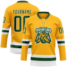 Загрузить изображение в средство просмотра галереи, Custom Gold Green-White Hockey Lace Neck Jersey
