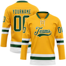 Загрузить изображение в средство просмотра галереи, Custom Gold Green-White Hockey Lace Neck Jersey
