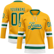 Загрузить изображение в средство просмотра галереи, Custom Gold Kelly Green-White Hockey Lace Neck Jersey
