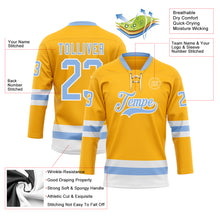 Загрузить изображение в средство просмотра галереи, Custom Gold Light Blue-White Hockey Lace Neck Jersey
