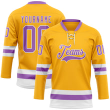 Загрузить изображение в средство просмотра галереи, Custom Gold Medium Purple-White Hockey Lace Neck Jersey
