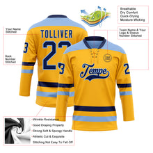 Загрузить изображение в средство просмотра галереи, Custom Gold Navy-Light Blue Hockey Lace Neck Jersey
