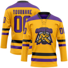 Загрузить изображение в средство просмотра галереи, Custom Gold Purple-Black Hockey Lace Neck Jersey
