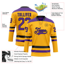 Загрузить изображение в средство просмотра галереи, Custom Gold Purple-Black Hockey Lace Neck Jersey
