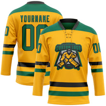 Загрузить изображение в средство просмотра галереи, Custom Gold Kelly Green-Black Hockey Lace Neck Jersey
