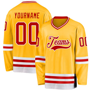 Custom Gold Red-White Hockey Jersey