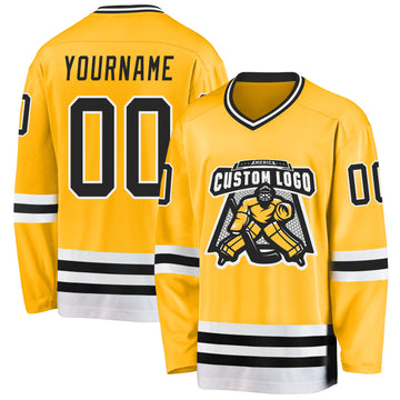 Custom Gold Black-White Hockey Jersey