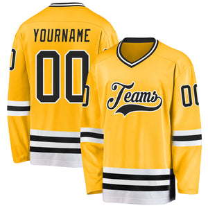 Custom Gold Black-White Hockey Jersey