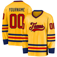 Load image into Gallery viewer, Custom Gold Red-Navy Hockey Jersey
