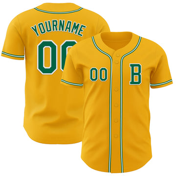 Custom Gold Kelly Green-White Authentic Baseball Jersey