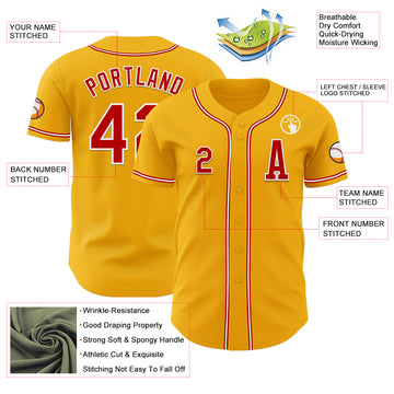 Custom Gold Red-White Authentic Baseball Jersey