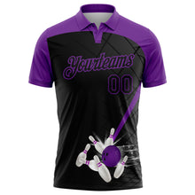 Загрузить изображение в средство просмотра галереи, Custom Black Purple 3D Pattern Design Bowling Performance Polo Shirt
