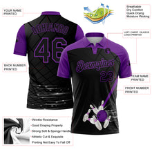 Загрузить изображение в средство просмотра галереи, Custom Black Purple 3D Pattern Design Bowling Performance Polo Shirt
