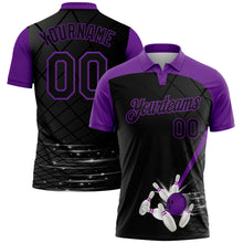 Загрузить изображение в средство просмотра галереи, Custom Black Purple 3D Pattern Design Bowling Performance Polo Shirt
