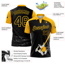 Загрузить изображение в средство просмотра галереи, Custom Black Gold 3D Pattern Design Bowling Performance Polo Shirt
