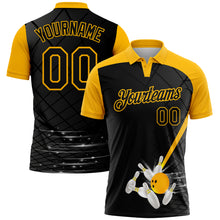 Charger l&#39;image dans la galerie, Custom Black Gold 3D Pattern Design Bowling Performance Polo Shirt
