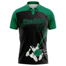 Загрузить изображение в средство просмотра галереи, Custom Black Kelly Green 3D Pattern Design Bowling Performance Polo Shirt
