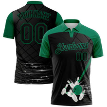 Загрузить изображение в средство просмотра галереи, Custom Black Kelly Green 3D Pattern Design Bowling Performance Polo Shirt
