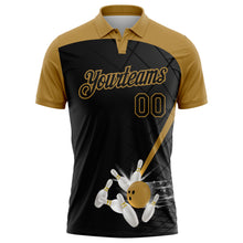 Laden Sie das Bild in den Galerie-Viewer, Custom Black Old Gold 3D Pattern Design Bowling Performance Polo Shirt
