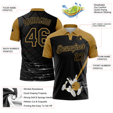 Laden Sie das Bild in den Galerie-Viewer, Custom Black Old Gold 3D Pattern Design Bowling Performance Polo Shirt
