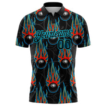 Charger l&#39;image dans la galerie, Custom Black Lakes Blue 3D Pattern Design Bowling Ball With Hotrod Flame Performance Polo Shirt
