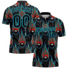 Charger l&#39;image dans la galerie, Custom Black Lakes Blue 3D Pattern Design Bowling Ball With Hotrod Flame Performance Polo Shirt
