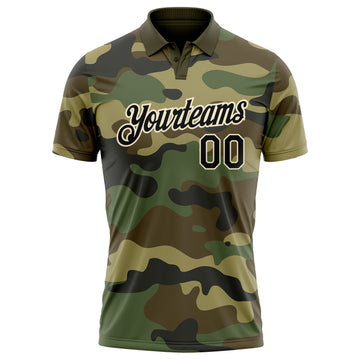 Custom Camo Black-Cream Performance Salute To Service Golf Polo Shirt