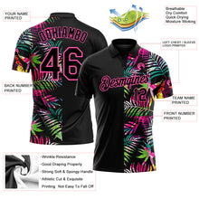 Load image into Gallery viewer, Custom Black Pink 3D Pattern Design Tropical Hawaii Palm Leaves Performance Golf Polo Shirt
