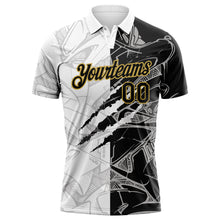 Charger l&#39;image dans la galerie, Custom Graffiti Pattern Black-Old Gold 3D Scratch Performance Golf Polo Shirt
