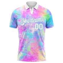 Charger l&#39;image dans la galerie, Custom Tie Dye White-Light Blue 3D Watercolor Performance Golf Polo Shirt
