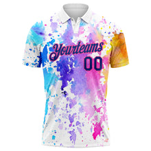 Laden Sie das Bild in den Galerie-Viewer, Custom White Royal-Pink 3D Pattern Design Watercolor Performance Golf Polo Shirt
