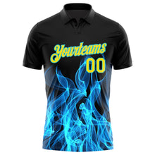 Charger l&#39;image dans la galerie, Custom Black Yellow-Teal 3D Pattern Design Flame Performance Golf Polo Shirt
