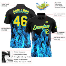 Charger l&#39;image dans la galerie, Custom Black Yellow-Teal 3D Pattern Design Flame Performance Golf Polo Shirt
