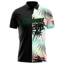 Charger l&#39;image dans la galerie, Custom Black Green 3D Pattern Design Tropical Hawaii Palm Leaves Performance Golf Polo Shirt
