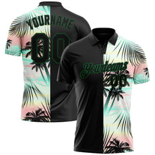 Charger l&#39;image dans la galerie, Custom Black Green 3D Pattern Design Tropical Hawaii Palm Leaves Performance Golf Polo Shirt
