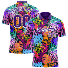 Charger l&#39;image dans la galerie, Custom Purple White 3D Pattern Design Hawaii Palm Trees Performance Golf Polo Shirt
