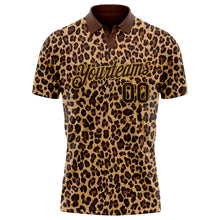 Charger l&#39;image dans la galerie, Custom Brown Old Gold 3D Pattern Design Leopard Print Performance Golf Polo Shirt
