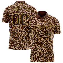 Charger l&#39;image dans la galerie, Custom Brown Old Gold 3D Pattern Design Leopard Print Performance Golf Polo Shirt
