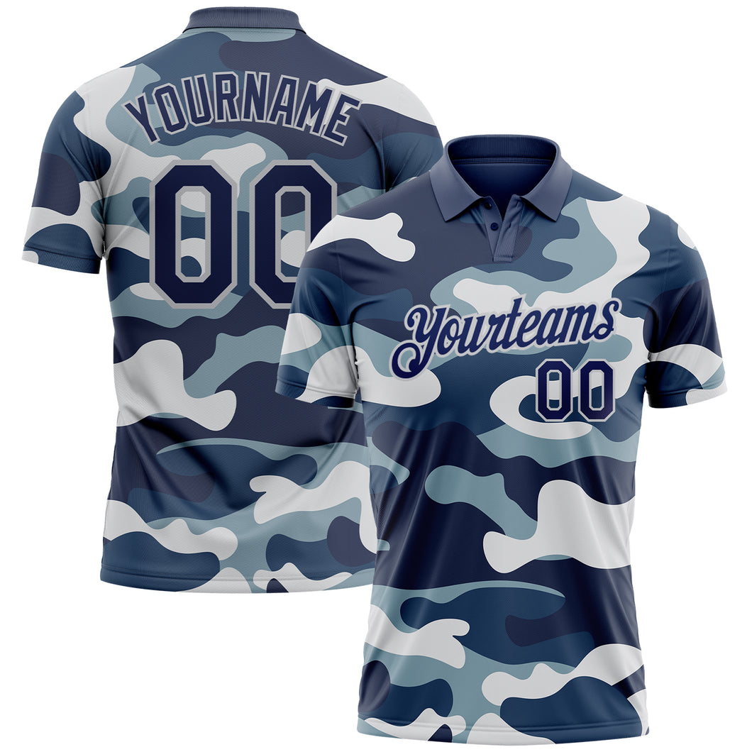 Custom Camo Navy-Light Gray Performance Salute To Service Golf Polo Shirt